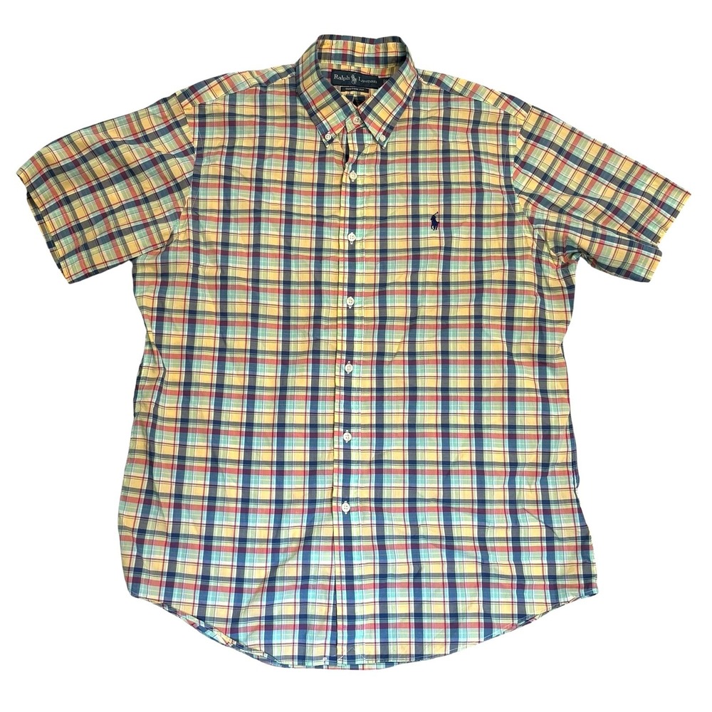 Ralph Lauren Button Down Shirt Mens Large Multicolor Plaid Custom Fit Cotton S/S